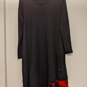 A-Line Little Black Dress with Red Plaid detail